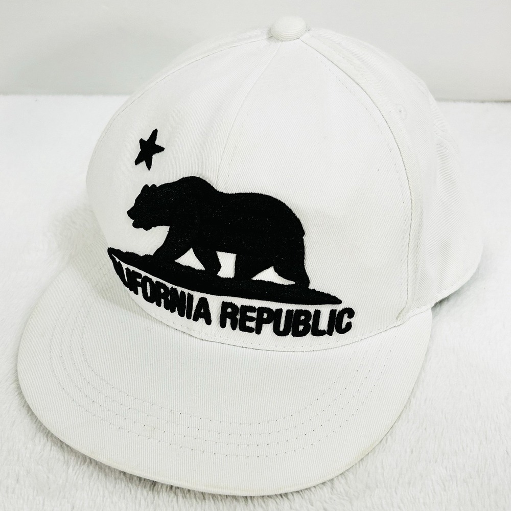 California Republic Bear Logo Hat Cap Snapback Adjustable White Outdoors‎ Casual